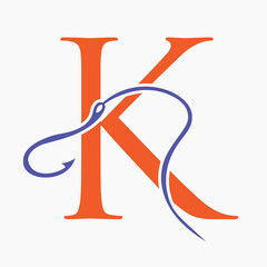 Initial Letter K Fishing Hook Logo Design Concept For Fishing Logo Company