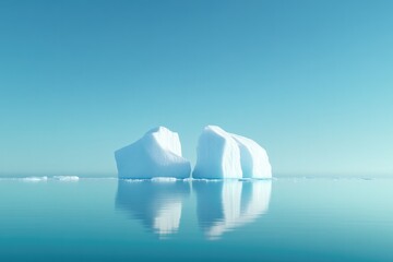 Majestic icebergs float serenely in tranquil Arctic sea, reflect