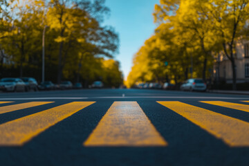 Obraz premium Selective focus cross walk on the road, Cross walk logo on the asphalt traffic road.
