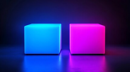 Two Neon Cubes Illuminate Dark Background