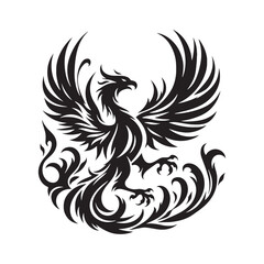 Obraz premium Stunning Phoenix silhouette rising from the ashes in grand rebirth - Phoenix illustration - Phoenix vector - mythical creature silhouette 