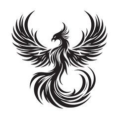 Regal Phoenix silhouette showcasing the bird’s rebirth in flames - Phoenix illustration - Phoenix vector - mythical creature silhouette
