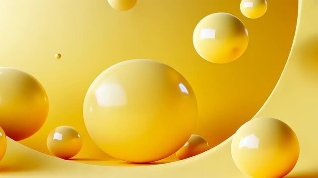 Abstract composition of yellow spheres and bubbles on a solid backdrop