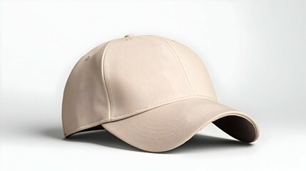 Fototapeta premium Beige Baseball Cap on White Background
