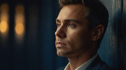 Pensive Man Portrait Contemplative Gaze A Thoughtful Portrait of a Man or Woman Staring