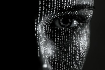 Binary Face. Black and White Digital Code Representation of Technology
