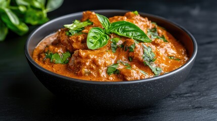 Spicy Chicken Curry in Bowl, Aromatic Dish, Close-up View.  Possible Use Stock Photography
