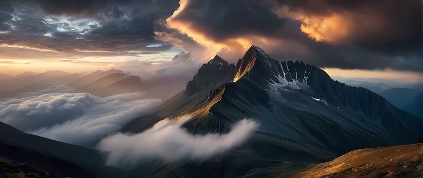 Dramatic clouds rolling over a stunning mountain landscape inviting a sense of awe and adventure in the great outdoors