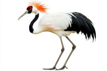 Obraz premium Black Crowned Crane Isolated on White Background. African Avian Beauty backlit in African setting