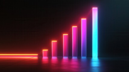 Neon Financial Graph on Dark Background, vibrant glowing lines illustrating market trends, modern design, captivating visual for financial analysis