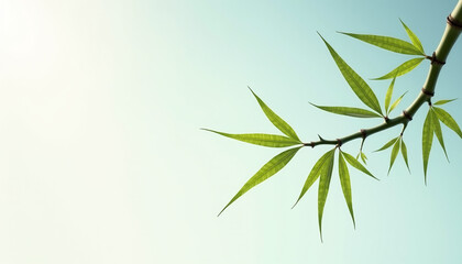 Obraz premium Minimalist bamboo leaves on a light background