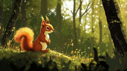 Obraz premium 114.Cute Little Scottish Red Squirrel in the Woodland