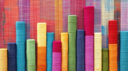 Textured bar graph design featuring vibrant woven yarn-style bars set against a fabric backdrop, visually appealing and informative display