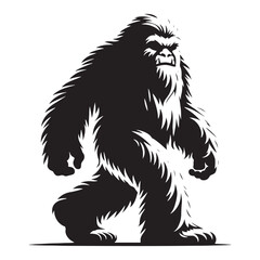 Wild and powerful Yeti silhouette symbolizing untamed legends - Yeti illustration - Yeti vector - mythical creature silhouette
