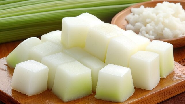 Chopped winter melon, kitchen, prep, rice, celery, healthy cooking