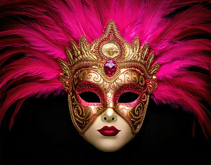 A mask with feathers and gold trim