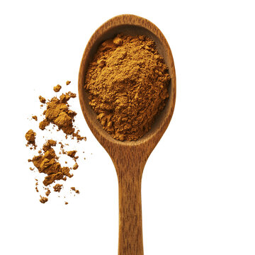 Wooden Spoon with Ground Cumin Powder Close-Up isolated on transparent white background, png.