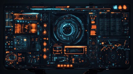 Obraz premium Futuristic digital interface with glowing HUD elements. (1)