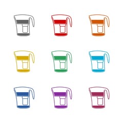 Water jug with a filter icon isolated on white background. Set icons colorful