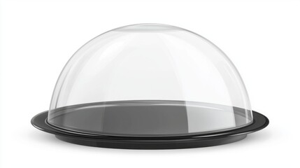 A transparent cloche rests on a sleek black plate, symbolizing anticipation in a sophisticated dining environment. Perfect for presenting gourmet meals in style