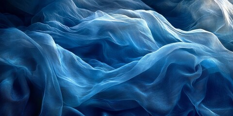 Fototapeta premium A delicate and airy arrangement of translucent blue fabric with soft folds and intricate textures, creating an ethereal and artistic aesthetic. 