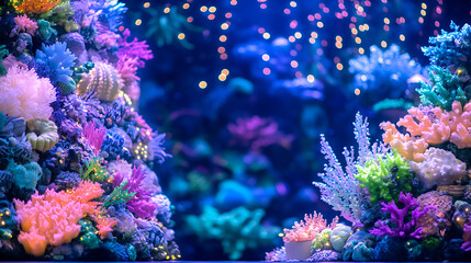 Obraz premium Vibrant Coral Reef Illuminated Marine Ecosystem Underwater Scene Colorful Display