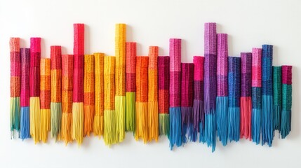 Vibrant Yarn Bar Graph, a creative representation of data using colorful yarn threads to illustrate values through texture and color.