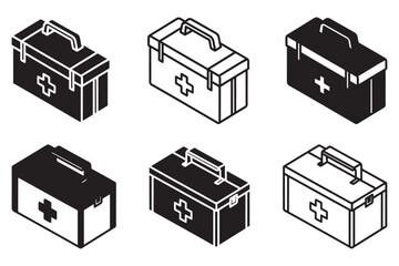 fast aid box icon set