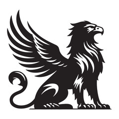 Winged Griffin silhouette designed for use in legendary and mystical themes - Griffin illustration - Griffin vector - mythical creature silhouette
