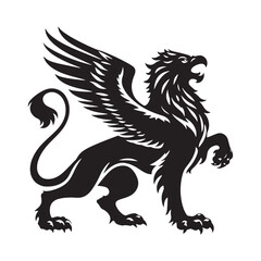 Griffin silhouette capturing the balance of strength and wisdom - Griffin illustration - Griffin vector - mythical creature silhouette
