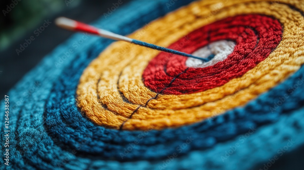 Poster yarn target board, a creative representation of precision using colorful threads to form a conceptua