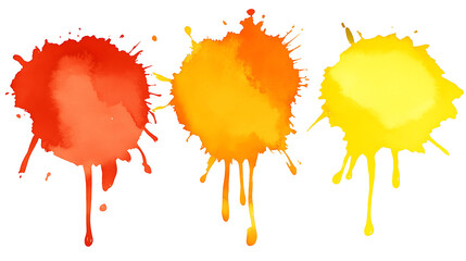 Vivid Watercolor Paint Splatter Effect in Red Orange and Yellow Artistic Color Blots Abstract Design