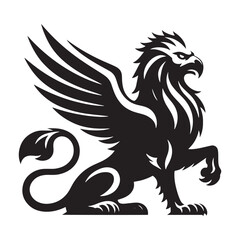 Winged Griffin silhouette soaring with mythical grace and power - Griffin illustration - Griffin vector - mythical creature silhouette

