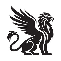 Majestic Griffin silhouette for fantasy and legendary themes - Griffin illustration - Griffin vector - mythical creature silhouette
