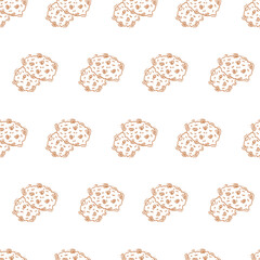 chocolate chip cookies pattern. chocolate cookies seamless pattern. doodle cookies seamless pattern. doodle chocolate cookies background