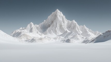 Majestic snow-capped peak, serene landscape, clear sky, winter wonderland, ideal for travel brochures