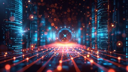 Obraz premium A futuristic cityscape with a glowing, glowing, glowing, glowing, glowing