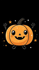 Fototapeta premium Cute smiling pumpkin character waving its black hands in a simple flat vector design