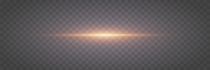 Golden light line effect. Laser light and flash. On a transparent background.