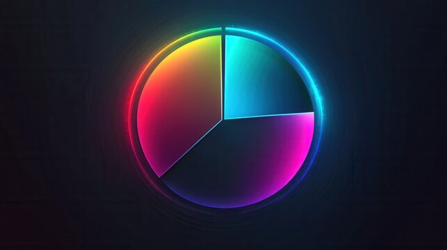 Vibrant digital pie chart with glowing edges, minimal design, colorful segments, modern aesthetic, clear data representation