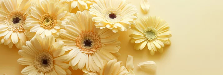 Rolgordijnen zonder boren Delicate, spring-like, yellow background with yellow gerberas © fidaolga