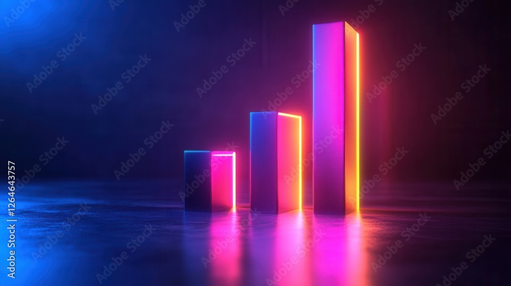 Poster neon edge bar graph on gradient background, a vibrant and modern visualization showcasing data with 