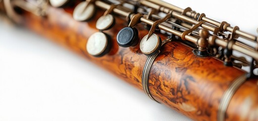 Naklejka premium Close-up of an Antique Wooden Clarinet's Keys and Body