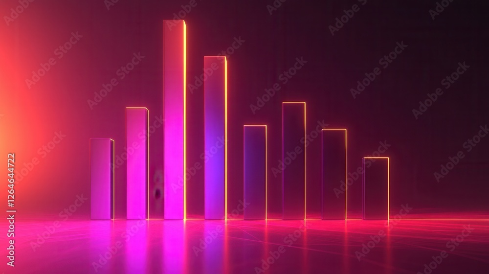 Poster glowing vertical bar chart on gradient background, a modern visual representation of data with vibra