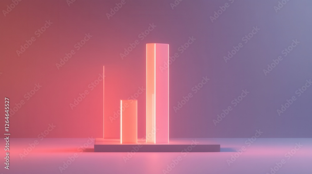 Poster glowing abstract bar graph, dynamic segments rising in a sleek environment, emphasizing data visuali