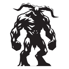 Guardian Golem silhouette standing tall as a protector of mystical realms - Golem illustration - Golem vector - mythical creature silhouette

