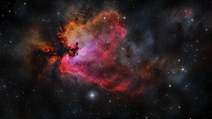 Obraz premium Cosmic Nebula with Vibrant Red and Orange Hues in Dark Space