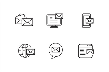 Set of email icons with linear style on a white background