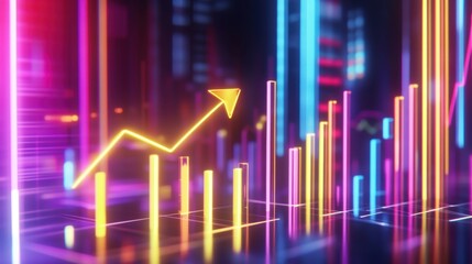 3D upward trend graph with glowing gold bars and a vibrant arrow, highlighting growth