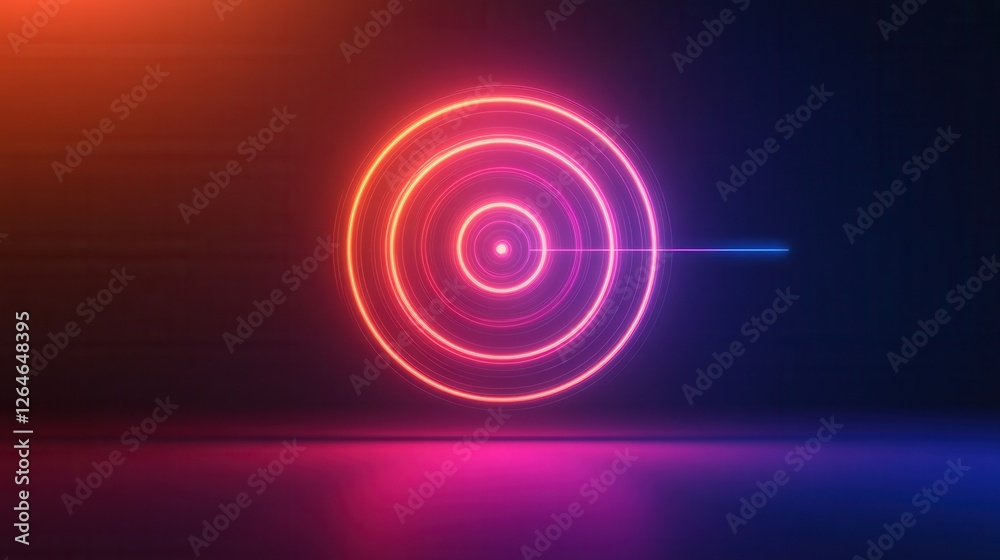 Poster glowing target icon with thin digital lines on a vibrant gradient backdrop, symbolizing precision an
